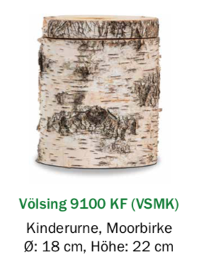 Friedwaldurne Kinderurne Moorbirke D= 18cm H:  22cm