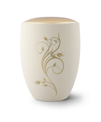 Keramik, Samtton Creme, goldener Deckel, florales Ornament, Edition Sevilla